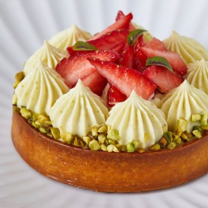 Pistachio and strawberry tart